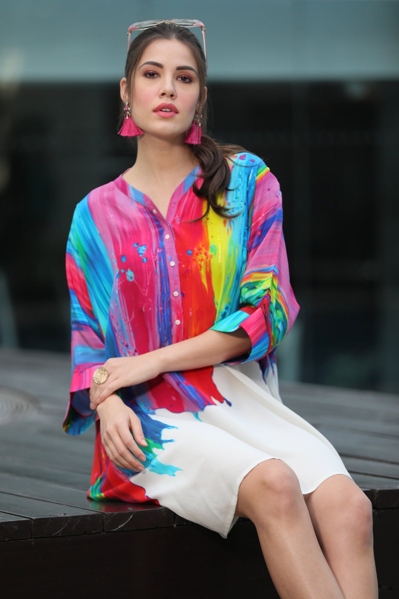 Multicolour Brushed Kaftan Tunic - CHANGE!