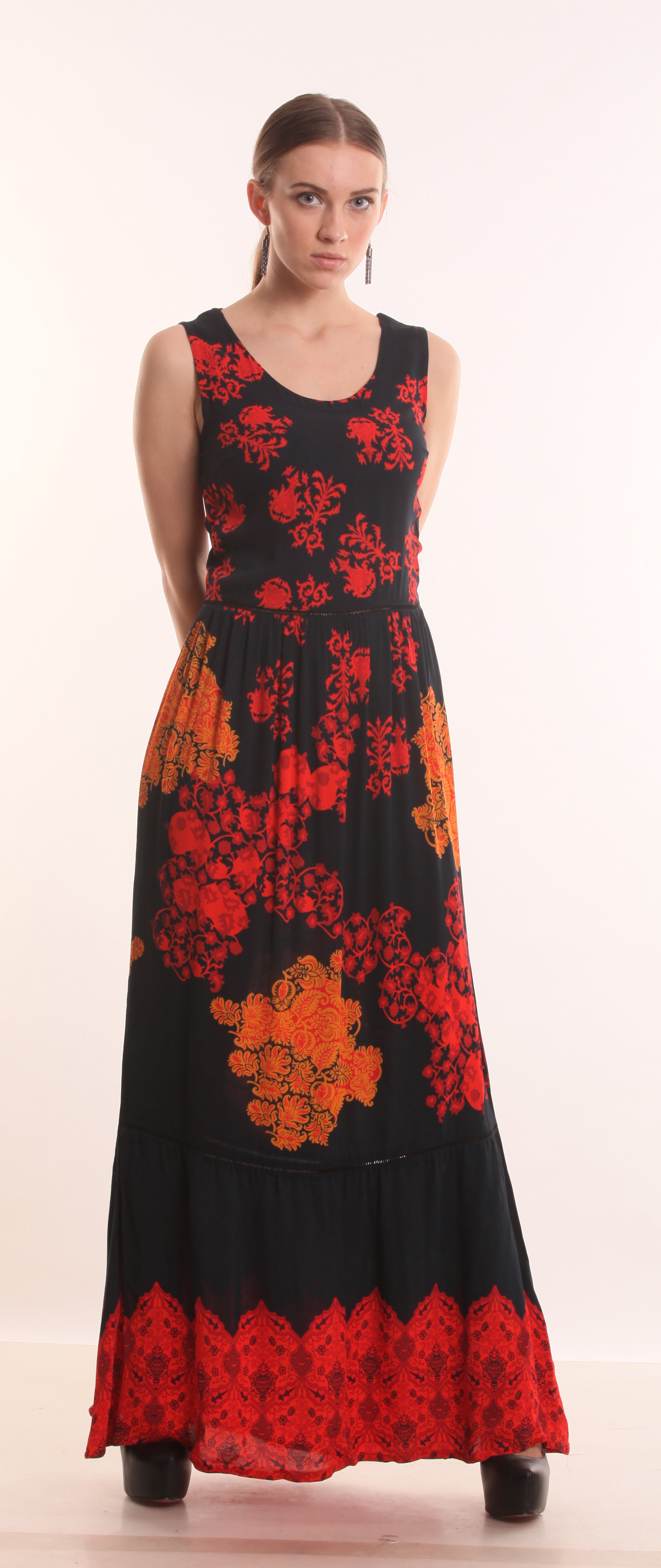 Fiery Red Cross Back Long Dress - CHANGE!