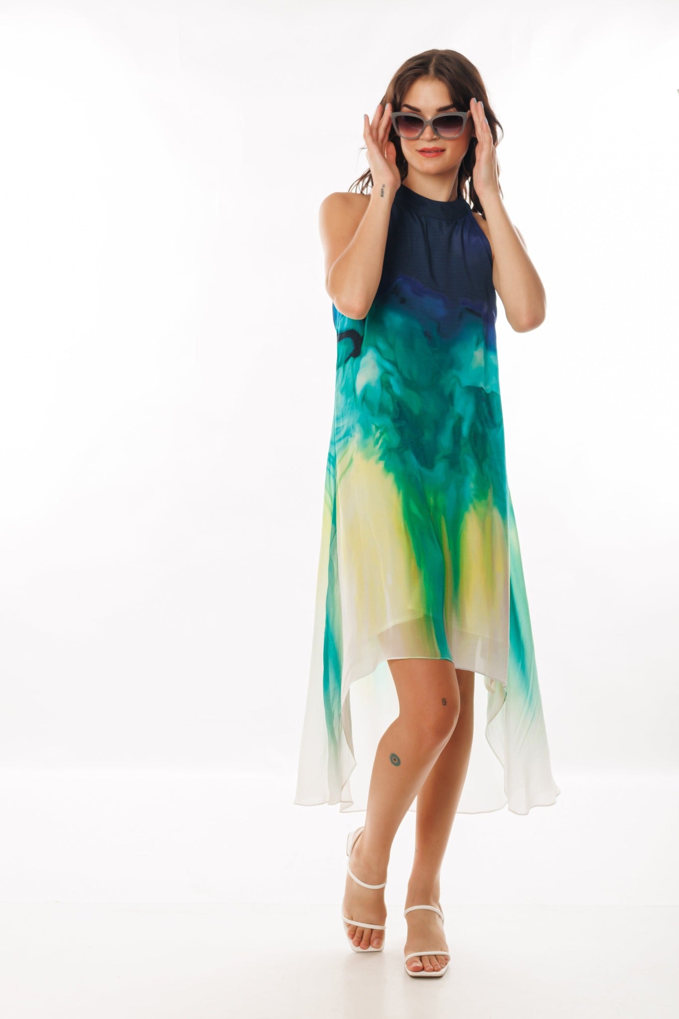 Smoky Aqua Wash Print Dress - CHANGE!
