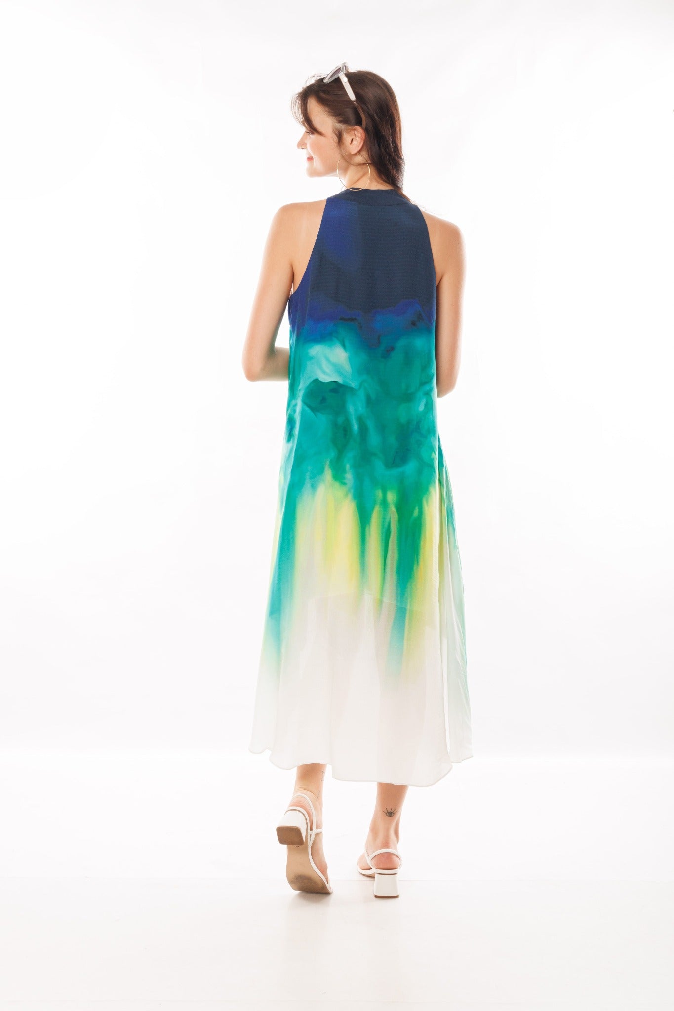 Smoky Aqua Wash Print Dress - CHANGE!