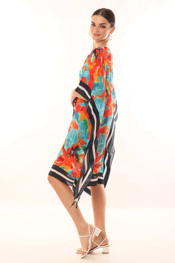 Aqua & Orange Abstract Print Kaftan