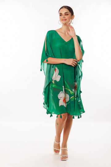 Green White Daffodil Floral Kaftan